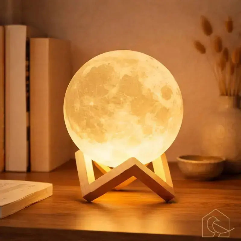 LED Mondlampe mit Holzfuß – Warmweißes Stimmungslicht für Wohn- & Schlafzimmer Heimecke.eu