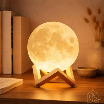 LED Mondlampe mit Holzfuß – Warmweißes Stimmungslicht für Wohn- & Schlafzimmer Heimecke.eu