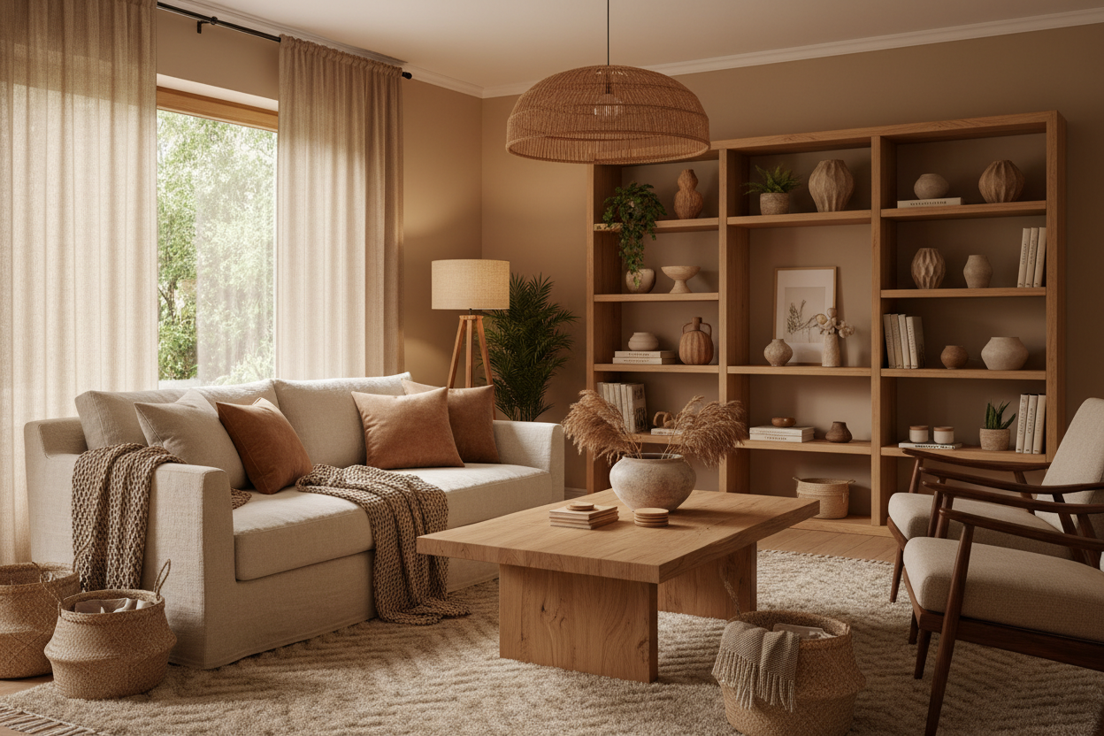 Cozy warm color beige brown Wohnzimmer 