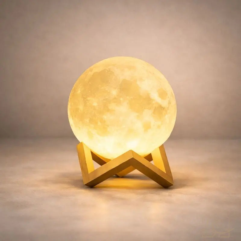 LED Mondlampe mit Holzoptik-Fuß – warmes Stimmungslicht für Wohn- & Schlafzimmer